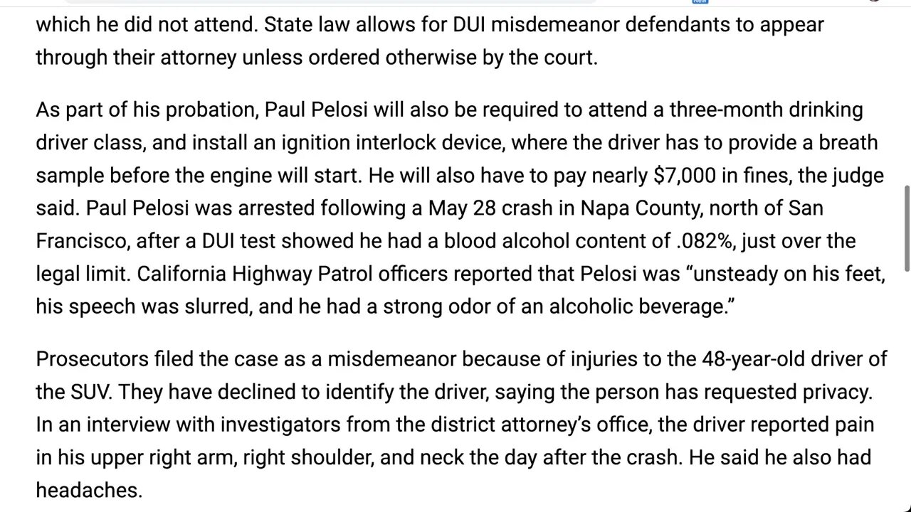 🟨 佩洛西的丈夫對酒駕指控認罪，被判處 5 天監禁，已服刑 2 天，品行良好減 2 天。 其餘的將由工作計劃提供。 🟨