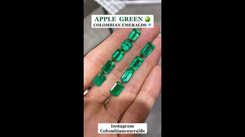 Loose elongated emerald cut top Colombian emeralds with vivid apple and forest green color