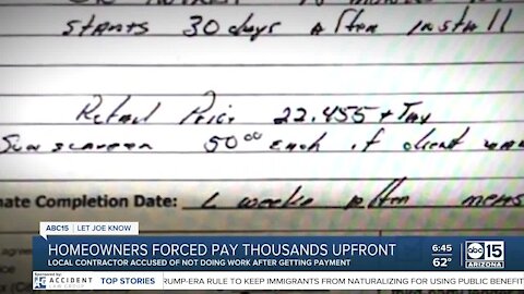 Homeowners pay thousands upfront, contractor accused of not doing work