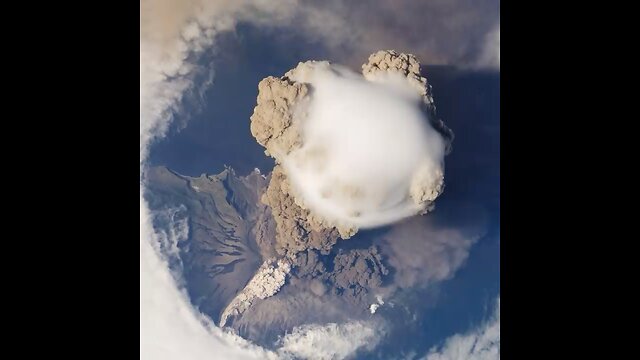 Saruchev Volcano Eruption from thr international space station