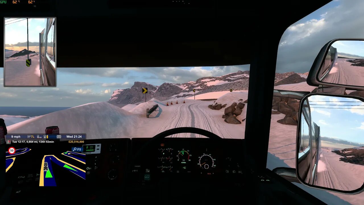 Euro Truck Simulator 2.60 promods iceland snow road scania r4 580 v8 6x4