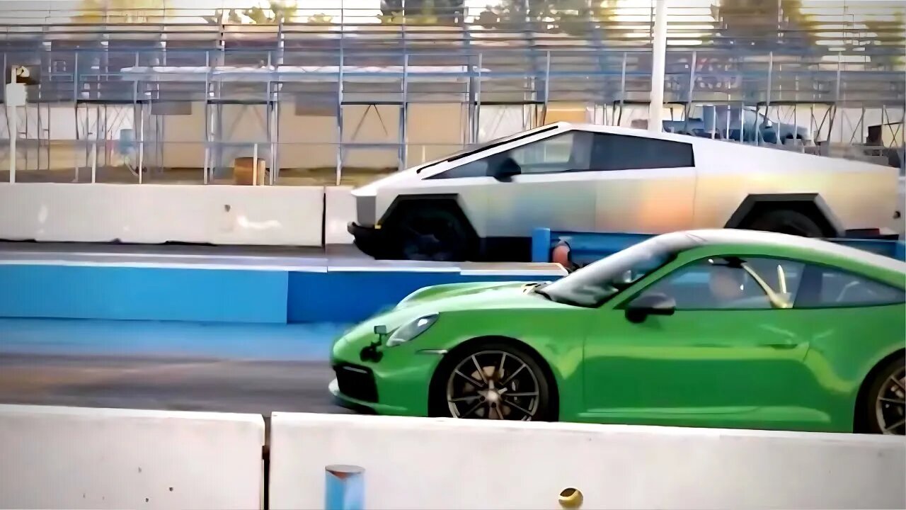 Cybertruck Races Porsche 911 While Towing a 911