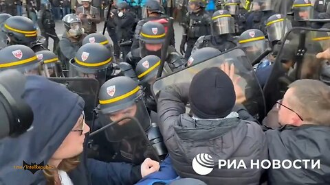 French protestors going against the deep state police