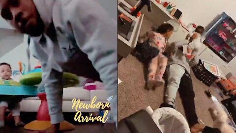 JoJo Simmons Exercises With Newborn Son Joey & Daughter Bella! 🏋🏾‍♀️