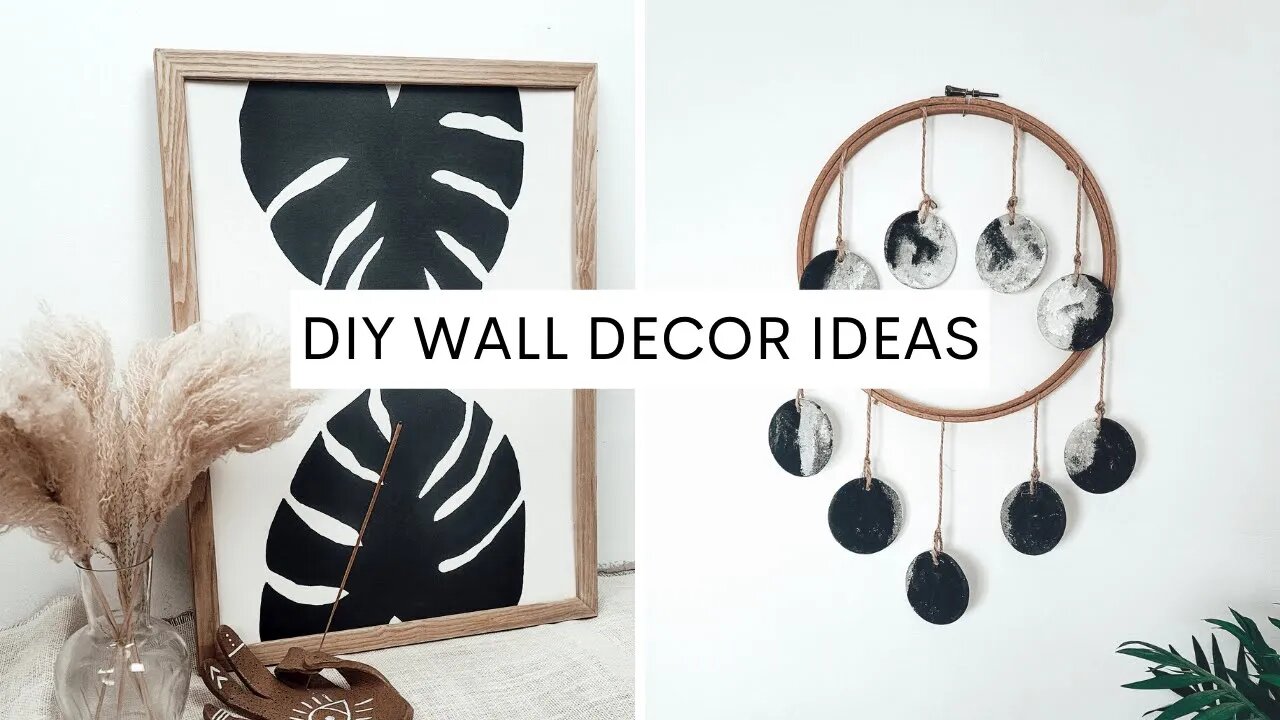 DIY WALL ART DECOR Ideas | Clay Moon Phases Wall Hanging and Monstera Painting