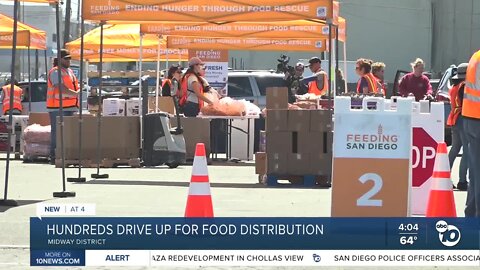 Hundreds drive up for free cases of food