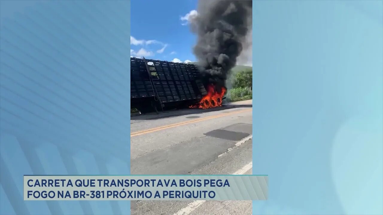 Carreta que transportava bois pega fogo na BR-381 próximo a Periquito