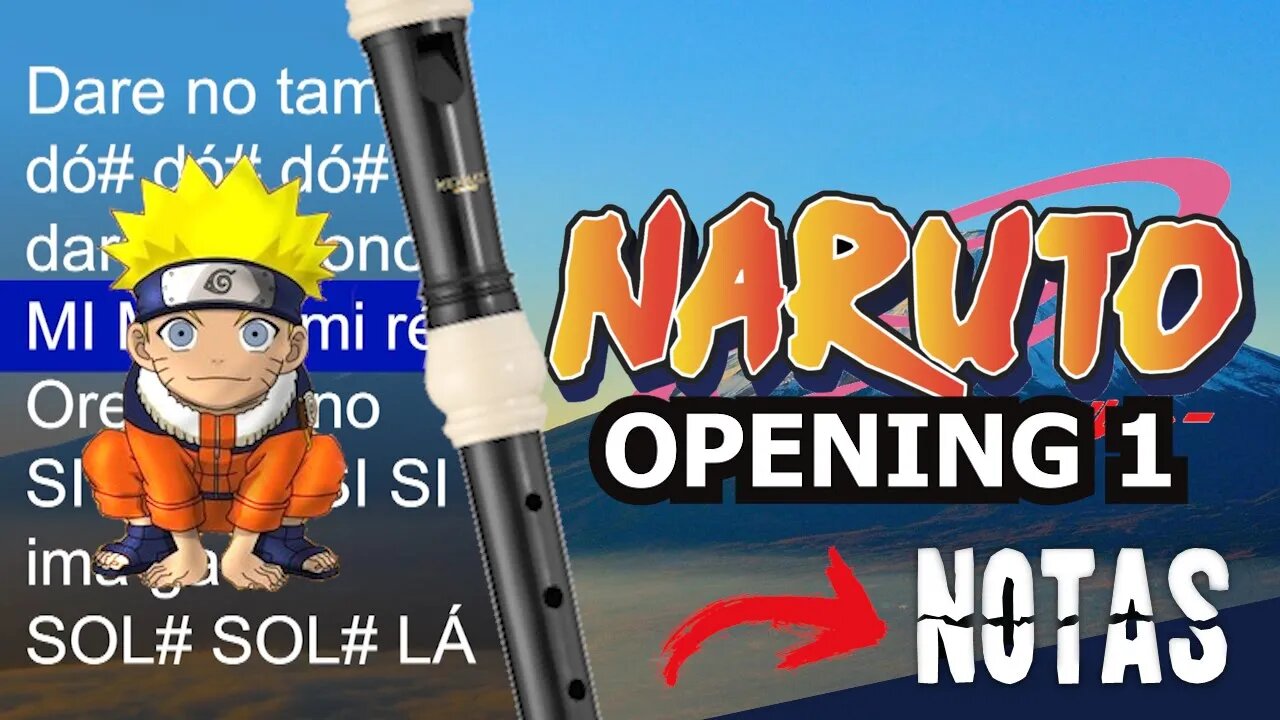 Naruto - Abertura 1 - Rocks - Tutorial com notas na tela flauta violino escaleta