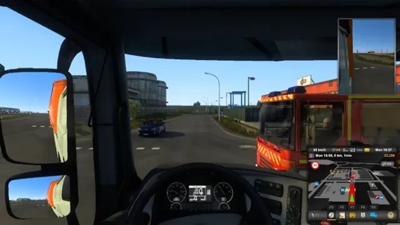 Went the wrong way- oncoming traffic. Hit a pole and a fire truck?, But I made my delivery. ETS2 E2