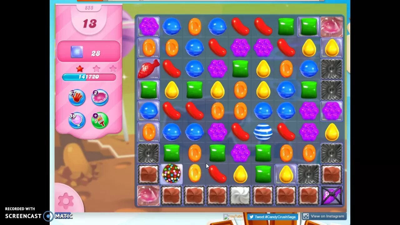 Candy Crush Level 855 Audio Talkthrough, 1 Star 0 Boosters