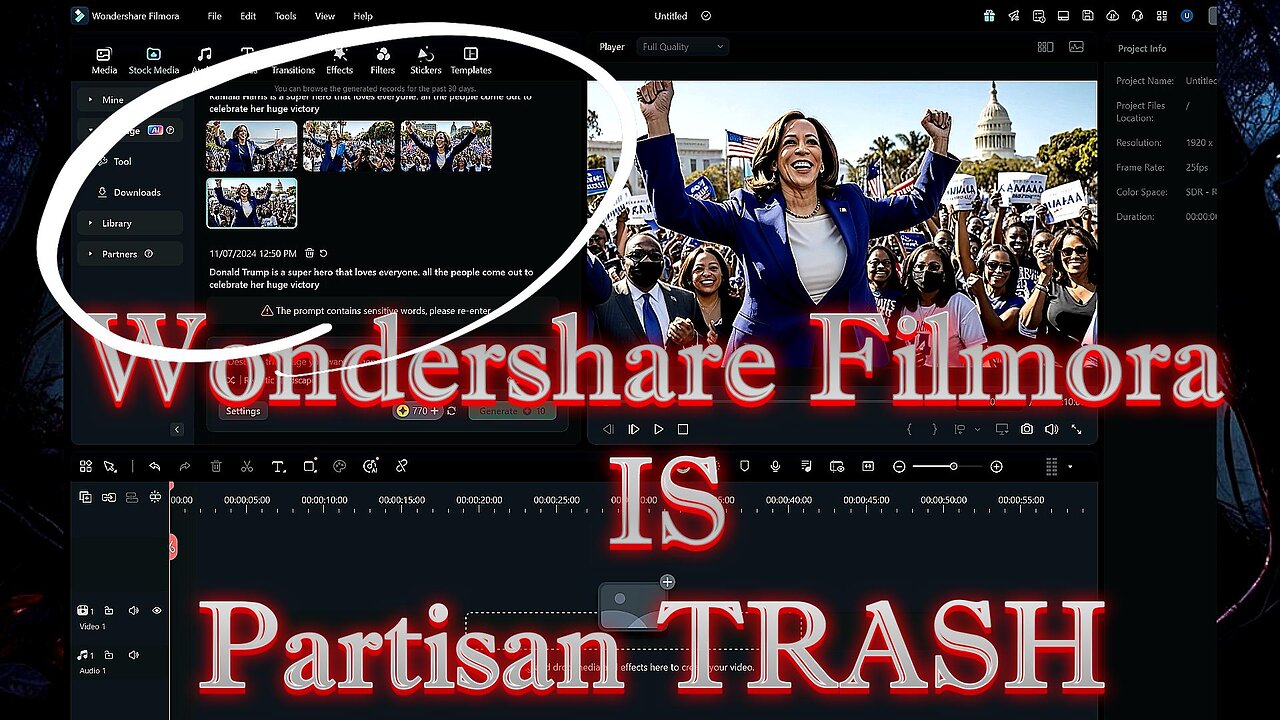 Wondershare Filmora Software AI Generation BANNED TRUMP AI Images But Allow Kamala Harris AI Images