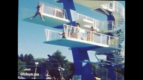 chick goes to jump off high dive platform doesn't end well