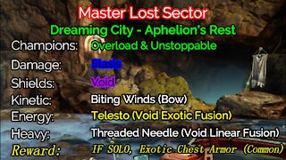 Destiny 2, Master Lost Sector, Aphelion's Rest on the Dreaming City 12-15-21