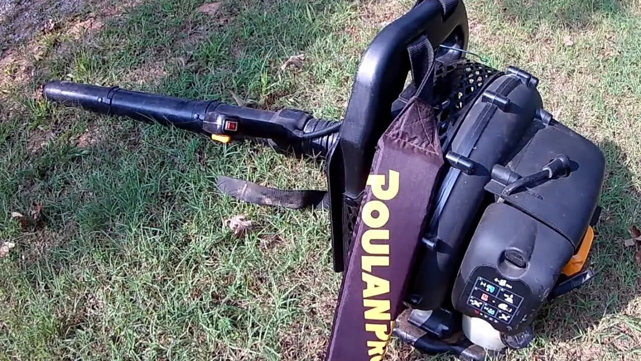 Using poulan pro leafblower to clear trail to deer stand.