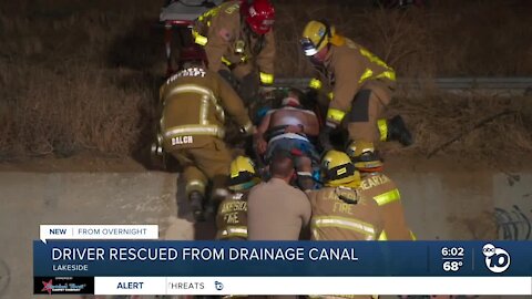 Driver ejected, lands in drainage canal in Lakeside