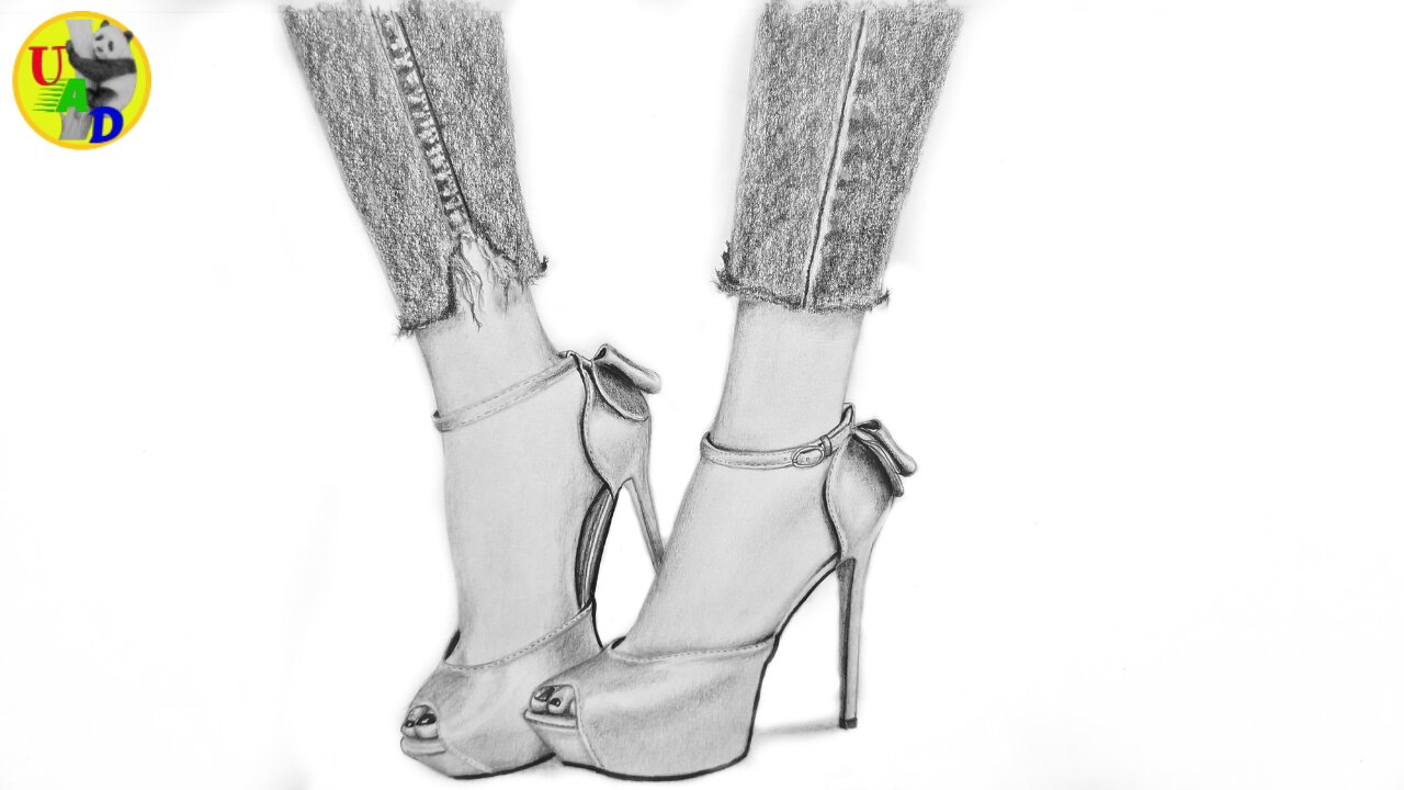 Cute Stiletto Heels with Jeans Pencil Drawing