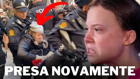 Momento em que Greta Thunberg é detida durante protesto contra turbinas eólicas na Noruega