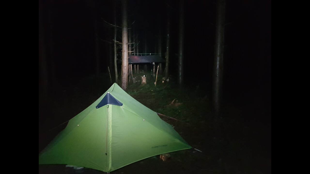 3 DD hammocks 3x3 setup and the Lanshan 2 setup at night