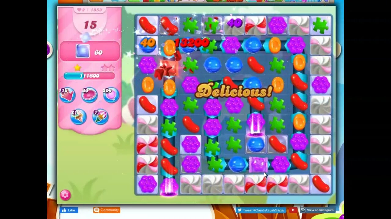 Candy Crush Level 1853 Talkthrough, 29 Moves 0 Boosters