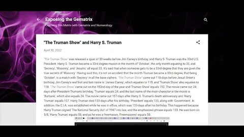 Jim Carrey's 'The Truman Show' and Harry S. Truman #gematria #truth #numerology #kabbalah