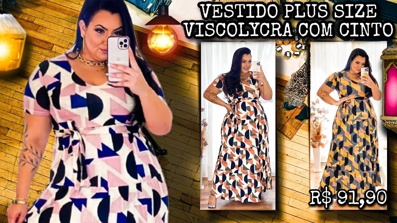 🛑 Vestido Longo Plus size Viscolycra Três Maria com cinto 46 ao 54 Moda Feminina!