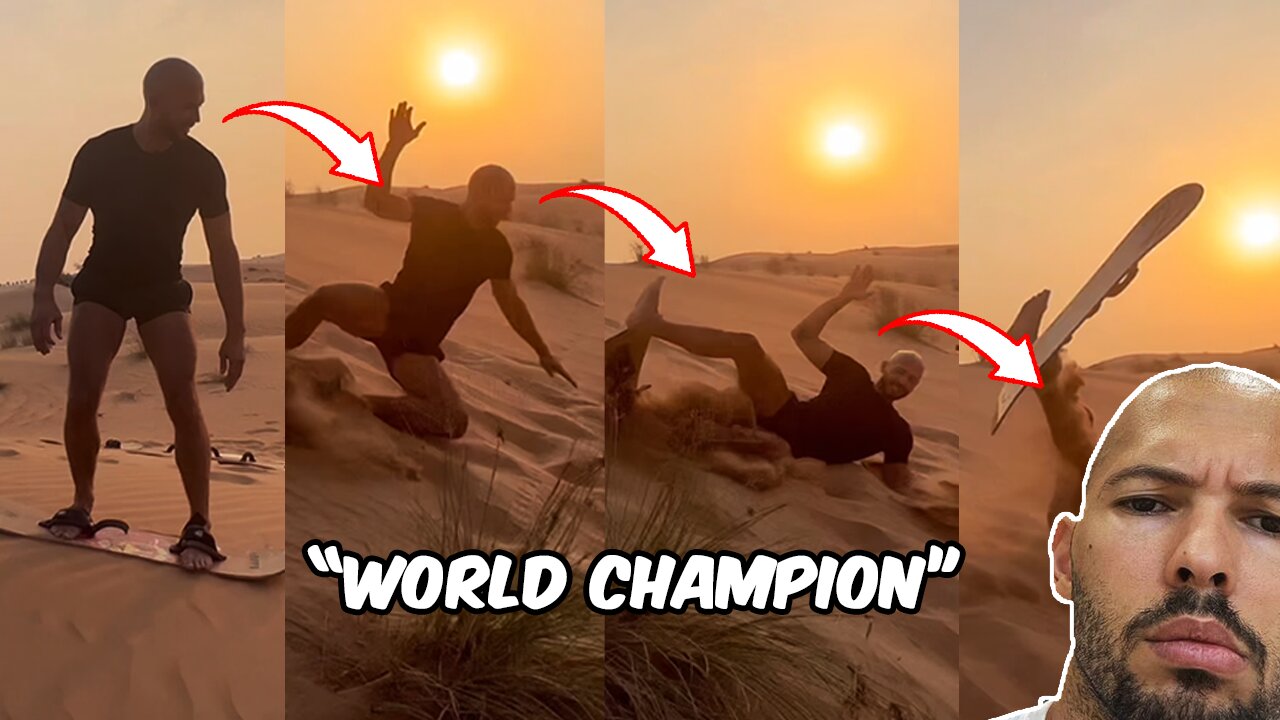 Andrew Tate Sand Surfing Fail𤣠| 3 Attempts