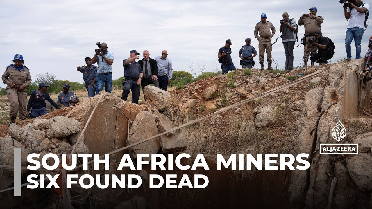 South Africa miners: Six found dead in illegal mine amid police crackdown