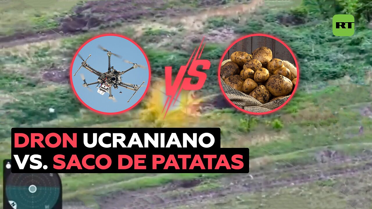 Soldado ruso destruye un dron ucraniano con una bolsa de papas