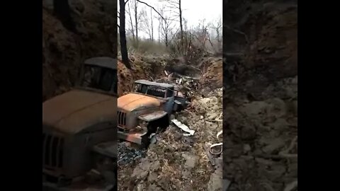 Two Russia-n supply trucks were totally destroyed by Ukrainian forces!