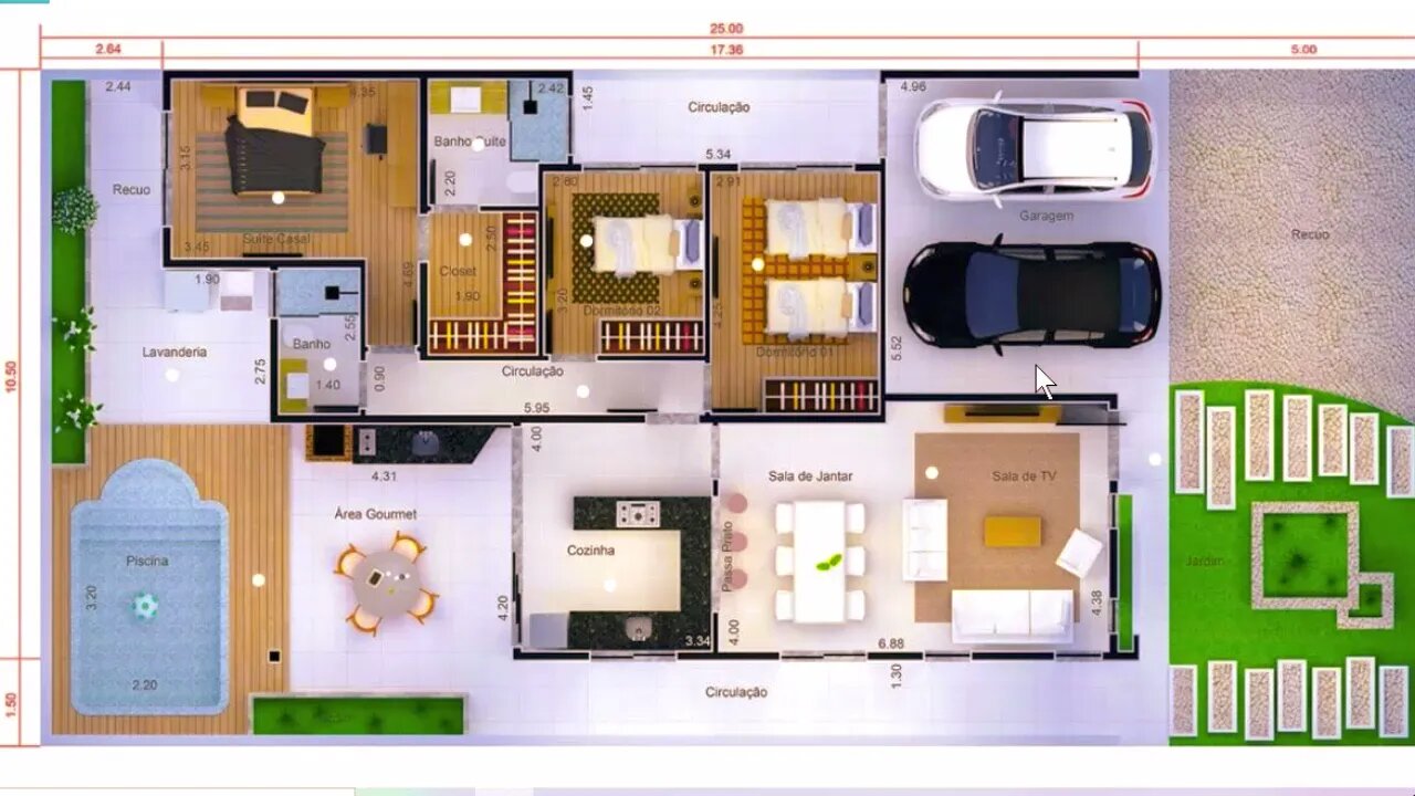 planta baixa casa moderna com pisina