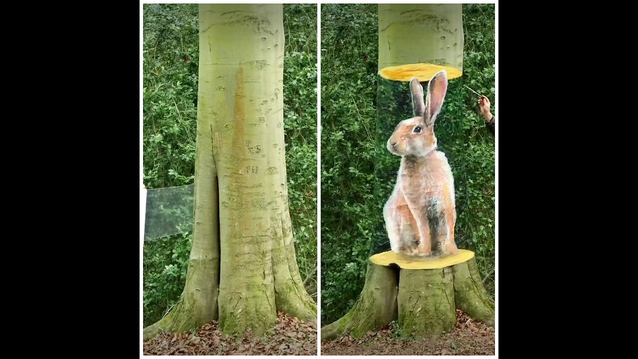 howard__lee painting this rabbit/tree illusion! How cool is this?