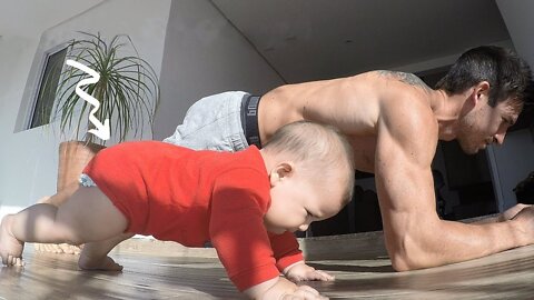 Funny Moments Of Baby Exercising With Daddy