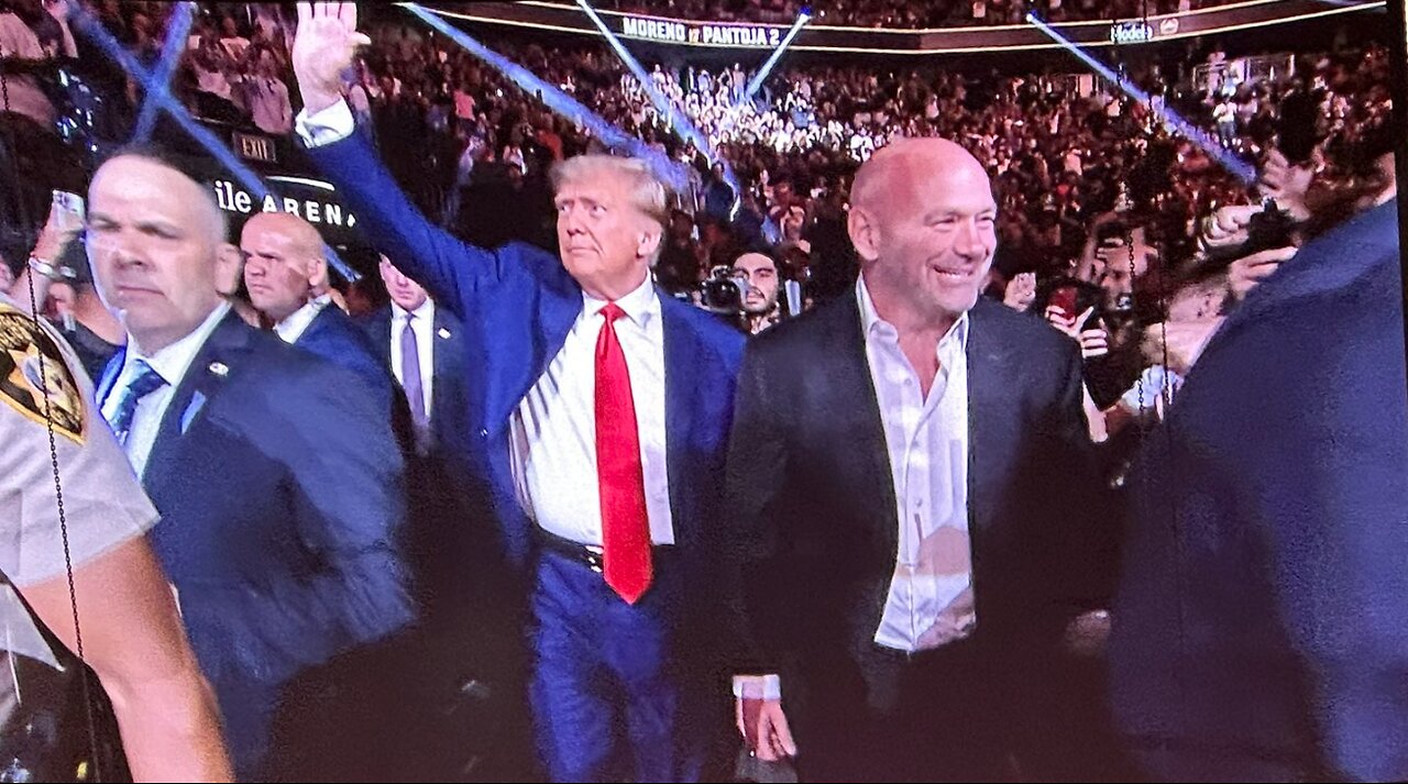 President Trump receives wild cheers from MMA fans as he walks UFC 290 arena in Las Vegas