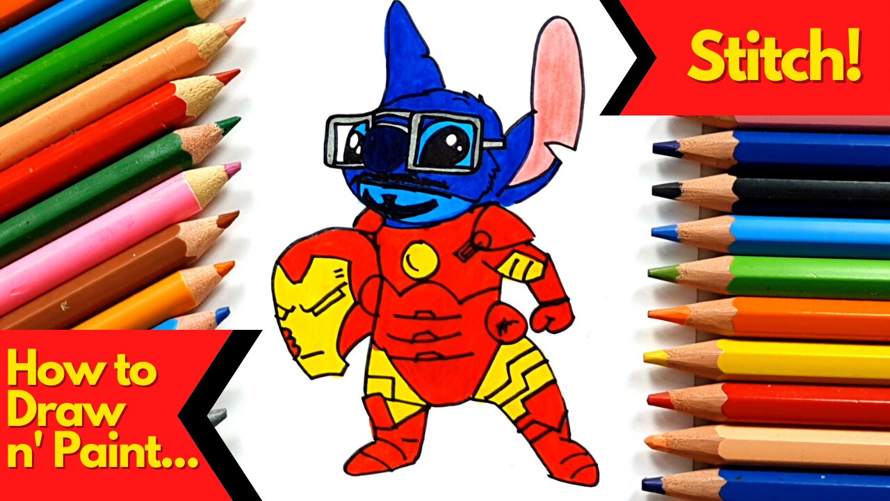 How to draw and paint Stitch Iron Man