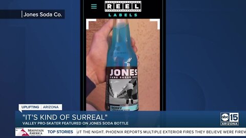 Phoenix pro skater featured on Jones Soda bottles