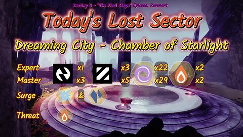 Destiny 2: Chamber of Starlight is the Lost Sector. Arc/Stasis Surge