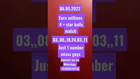 06.05.2022 euro millions 4 + 2 star balls match|just one number miss!! #shorts