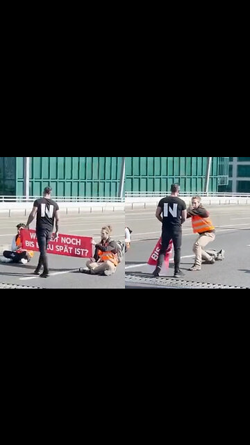 Frustrated Driver Confronts Climate Activists. One Protester Whips Out Karate Stance.
