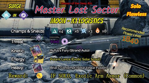 Destiny 2 Master Lost Sector: Moon - K1 Logistics on my Void Titan Solo-Flawless 8-21-23