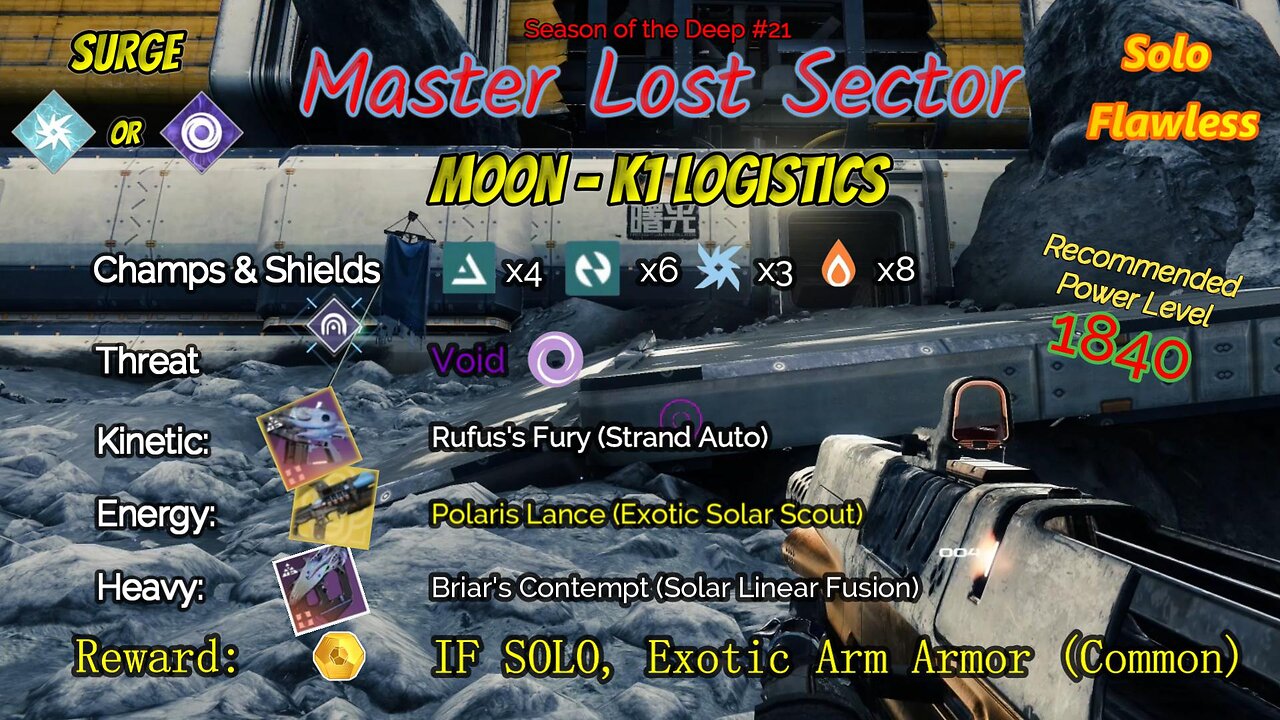 Destiny 2 Master Lost Sector: Moon - K1 Logistics on my Void Titan Solo-Flawless 8-21-23