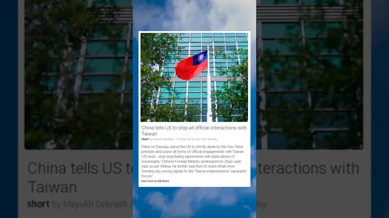 China tells US to stop all official interactions with Taiwan