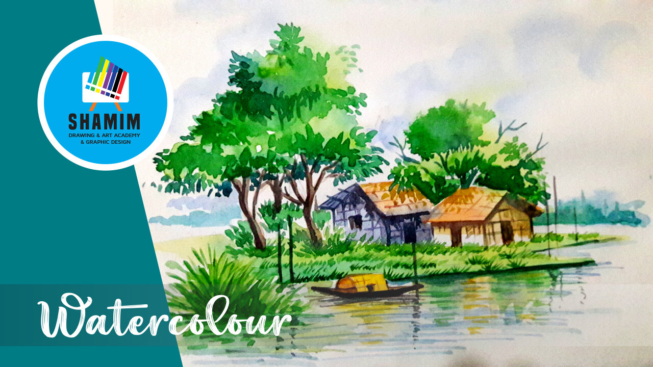 How to paint watercolor village landscape for beginners | Shamim Drawing & Art Academy