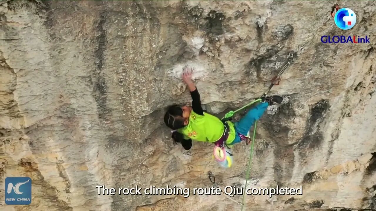 Nine year old Chinese girl completes highly challenging rock climbing route