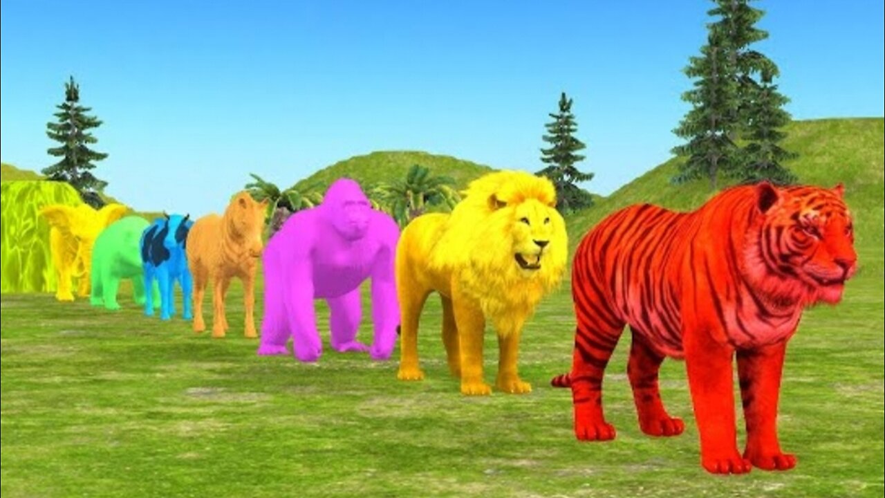 Paint Animals Gorilla Cow Tiger Lion Elephant Fountain Crossing Animal Game