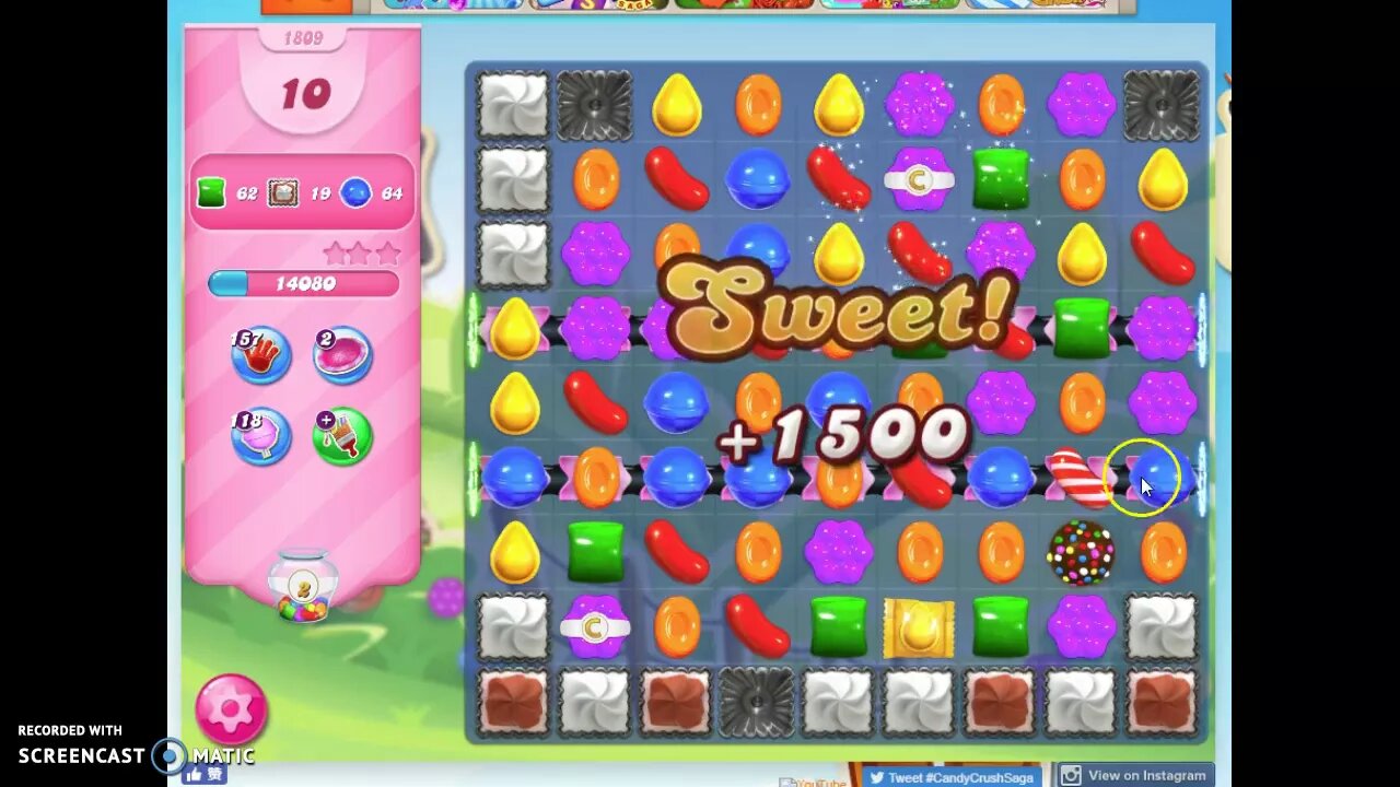 Candy Crush Level 1809 Audio Talkthrough, 1 Star 0 Boosters