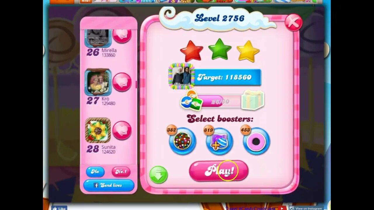 Candy Crush Level 2756 Talkthrough, 14 Moves 0 Boosters
