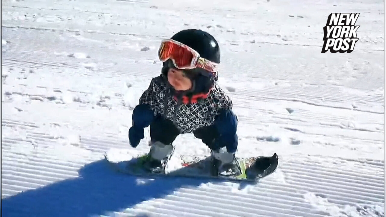 11-month-old baby snowboarder totally shreds