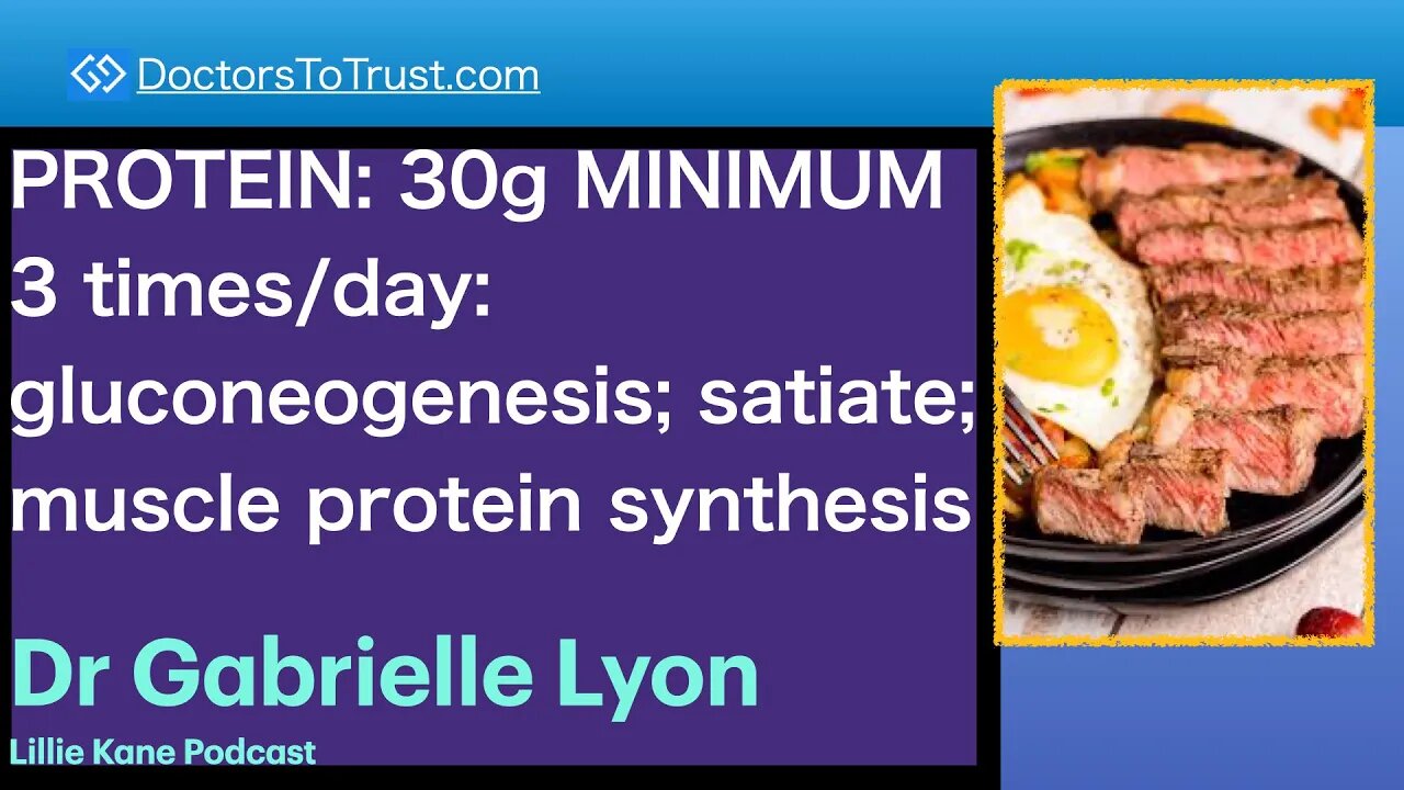 DR GABRIELLE LYON 3 | PROTEIN: 30g MINIMUM 3 times/day: gluconeogenesis; satiate; protein synthesis