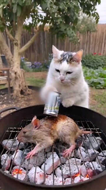 a cat loves to eat cooked rats | cat is a best chef | cat cooks rat