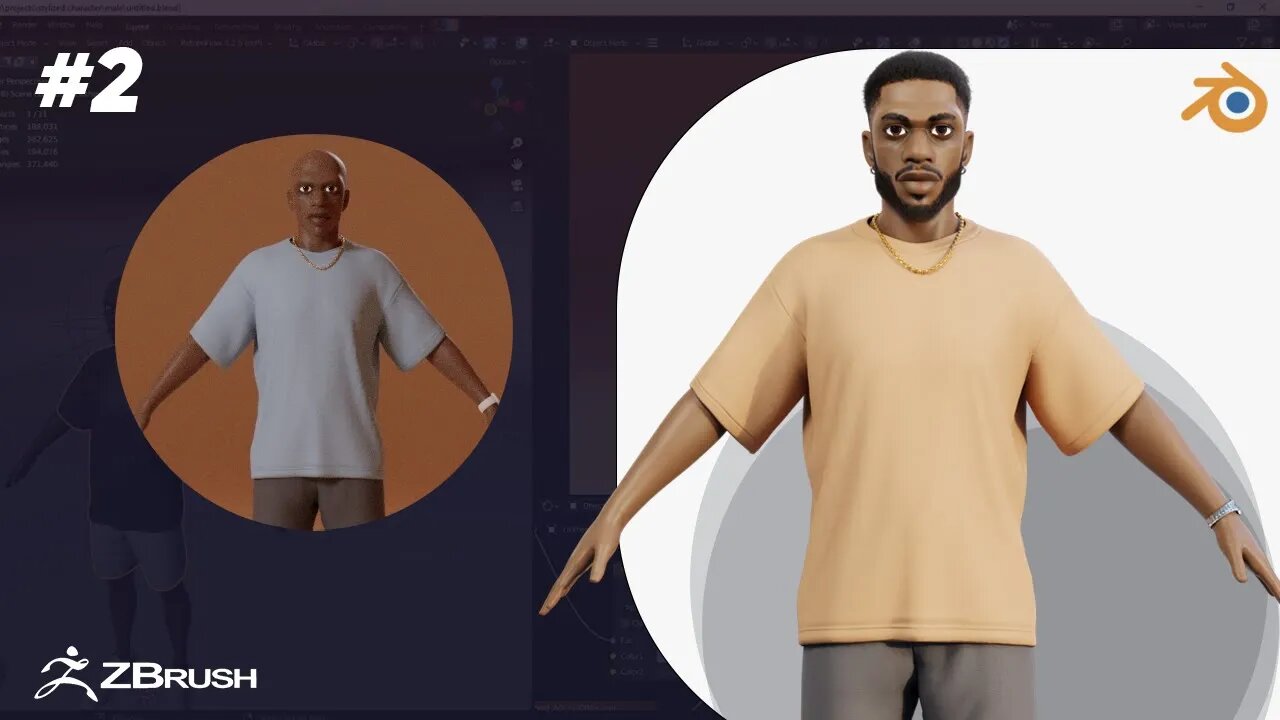 stylized black male character speedthrough |Part 2 | look dev | texturing | ZBrush |Blender